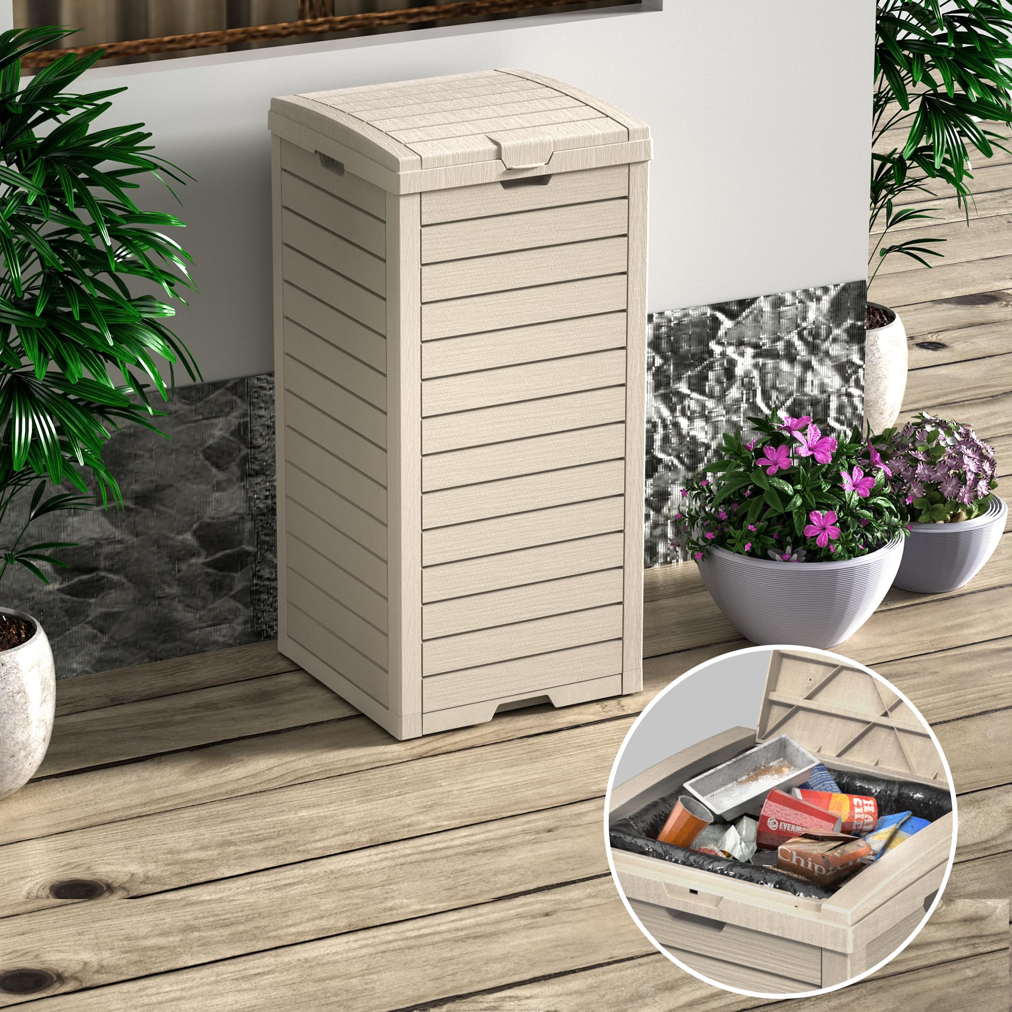 ROJIK Outdoor Waste Bin - Waterproof Resin Garbage Can, Durable and Stylish Outdoor Trash Can