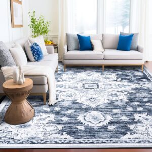 Shilucheng Area Rugs 9x12,Area Rug for Living Room,Machine Washable Area Rugs with Non Slip,Soft Low Pile Area Rug,Large Rugs Clearance (Grey/Blue)