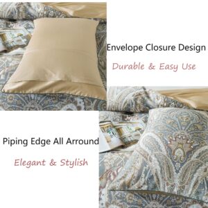 FADFAY Paisley Duvet Cover Set Queen Classic Boho Paisley Bedding Exotic Bohemian Paisley Quilt Cover 800 Thread Count 100% Egyptian Cotton Comforter Cover with Hidden Zipper Closure 3Pcs, Queen Size