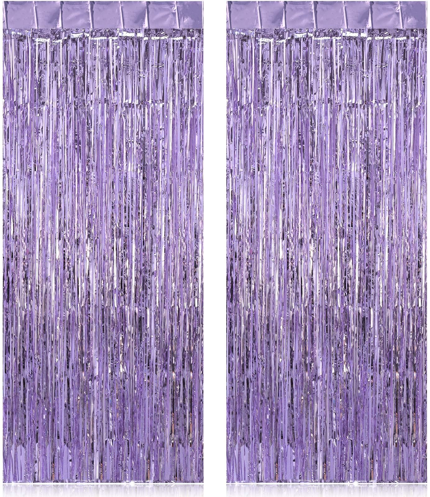 TOTAFAM 2 Pack Fringe Curtains Backdrops, Foil Fringe Curtains, Door Streamers for Birthday Wedding Bridal Shower Holiday Graduation Party Decorations, Photo Booth Backdrops Light Purple