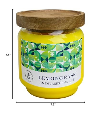 Outdoor Decorative Yellow Large Citronella Candle, 16oz, Glass, Strong Lemongrass Scented Candles, for Patio Decor, Outside Table Decor, Camping Accessories, Beautiful Candle Jars