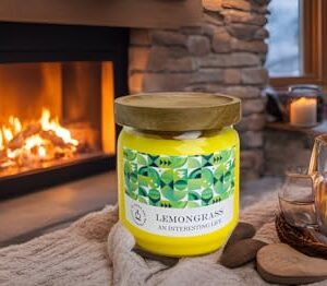 Outdoor Decorative Yellow Large Citronella Candle, 16oz, Glass, Strong Lemongrass Scented Candles, for Patio Decor, Outside Table Decor, Camping Accessories, Beautiful Candle Jars