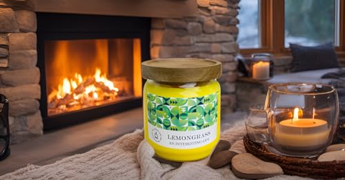 Outdoor Decorative Yellow Large Citronella Candle, 16oz, Glass, Strong Lemongrass Scented Candles, for Patio Decor, Outside Table Decor, Camping Accessories, Beautiful Candle Jars