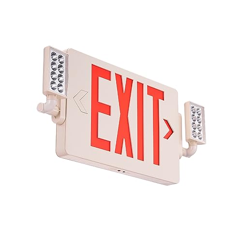 VEVOR LED Exit Sign with Emergency Lights, Two Heads Emergency Exit Light with Battery Backup, Combo Red Letter Fire Exit Lighting, Commercial Exit Signs for Business, White Housing, 6 Pack