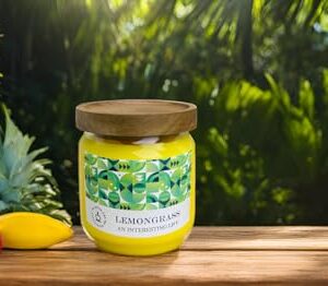 Outdoor Decorative Yellow Large Citronella Candle, 16oz, Glass, Strong Lemongrass Scented Candles, for Patio Decor, Outside Table Decor, Camping Accessories, Beautiful Candle Jars