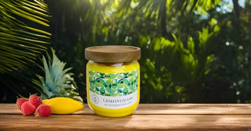 Outdoor Decorative Yellow Large Citronella Candle, 16oz, Glass, Strong Lemongrass Scented Candles, for Patio Decor, Outside Table Decor, Camping Accessories, Beautiful Candle Jars