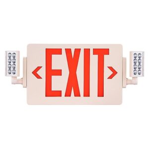 VEVOR LED Exit Sign with Emergency Lights, Two Heads Emergency Exit Light with Battery Backup, Combo Red Letter Fire Exit Lighting, Commercial Exit Signs for Business, White Housing, 6 Pack