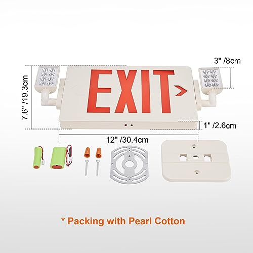 VEVOR LED Exit Sign with Emergency Lights, Two Heads Emergency Exit Light with Battery Backup, Combo Red Letter Fire Exit Lighting, Commercial Exit Signs for Business, White Housing, 6 Pack