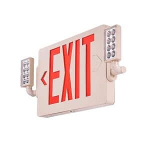 VEVOR LED Exit Sign with Emergency Lights, Two Heads Emergency Exit Light with Battery Backup, Combo Red Letter Fire Exit Lighting, Commercial Exit Signs for Business, White Housing, 6 Pack