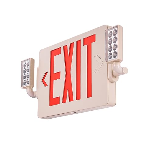 VEVOR LED Exit Sign with Emergency Lights, Two Heads Emergency Exit Light with Battery Backup, Combo Red Letter Fire Exit Lighting, Commercial Exit Signs for Business, White Housing, 6 Pack