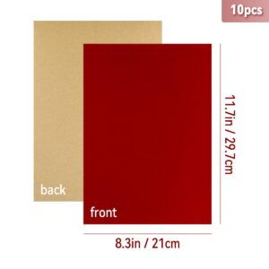 10 PCS Self Adhesive Felt Sheets, 8.3" x 11.8" Velvet Flock Backing Paper Liner Felt Wallpaper for Jewelry Drawer Craft Box Felt Liner (Red)