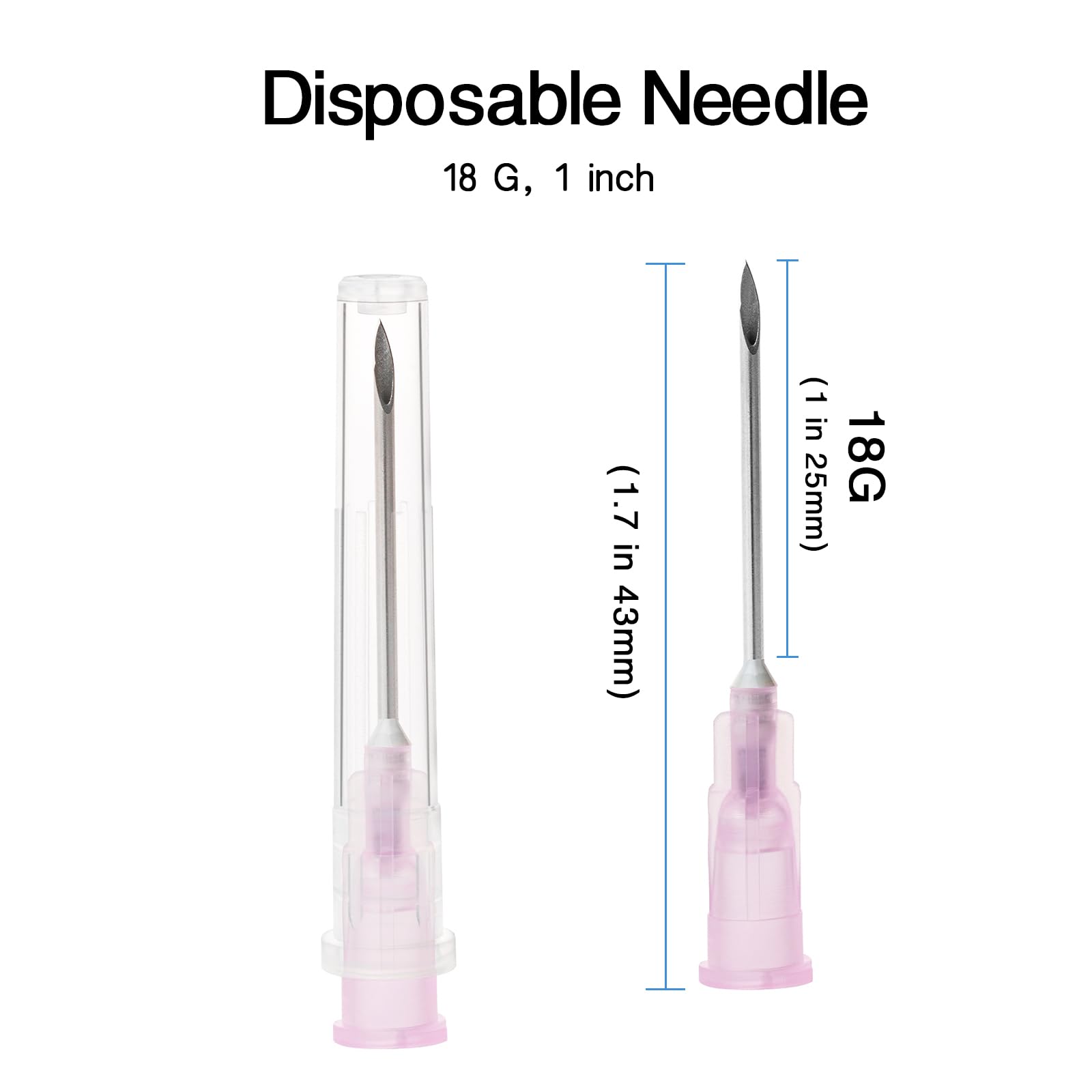 Vitaheal 100 Pack 18 Ga 1 Inch Needle, Luer Lock, Industrial Accessories, Sterile Individual Package for Lab Scientific Measuring, Refilling Inks, Plant and Industry