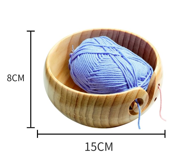 TEMU-SC Wooden Yarn Bowl for Crocheting, Crochet Bowls for Yarn, Knitting Bowl(Without Cover)(Pine Wood)(15 * 8cm)