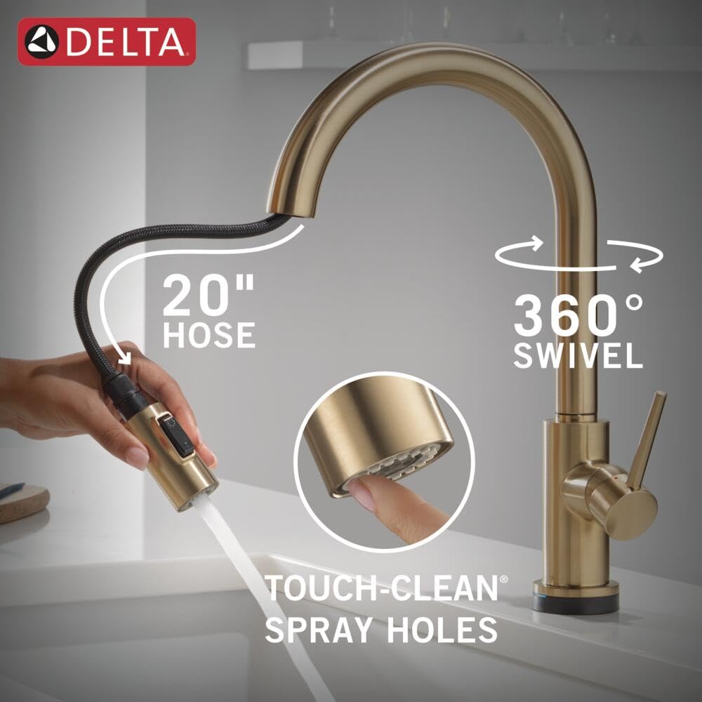 Delta Faucet Trinsic Touch Kitchen Faucet with Touchless Technology, Kitchen Faucet with Pull Down Sprayer, Gold Kitchen Sink Faucet, Touchless Kitchen Faucet, Champagne Bronze 9159TL-CZ-DST