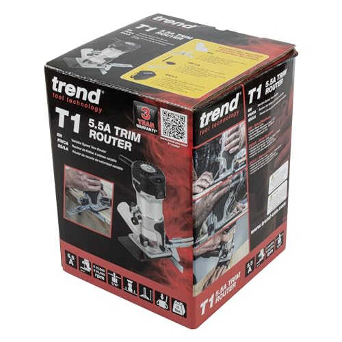 Trend T1 Trim Router with Extended Trim Base, 1/4 Inch Collet, 5.5A, 120V, Compact Trimming Power Tool, U*T1ETS