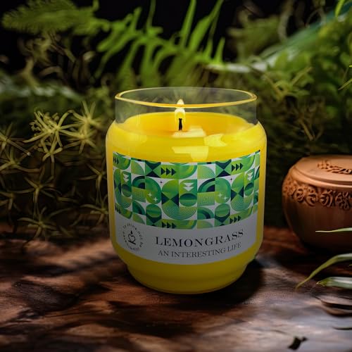 Outdoor Decorative Yellow Large Citronella Candle, 16oz, Glass, Strong Lemongrass Scented Candles, for Patio Decor, Outside Table Decor, Camping Accessories, Beautiful Candle Jars