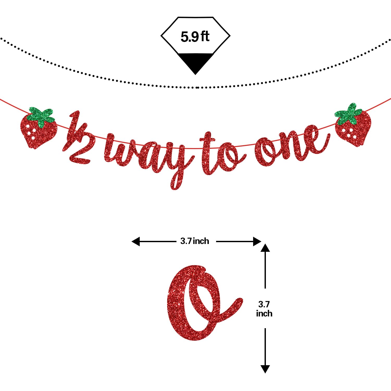 Strawberry 1/2 Way to One Banner, 6 Months Birthday Decorations, Berry Sweet Half Birthday, Strawberry Baby Shower Half Birthday Party Decorations, Red Glitter