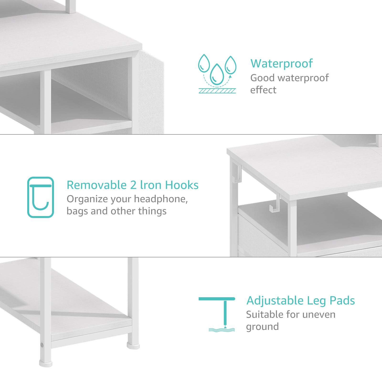 Lufeiya White Computer Desk with File Drawers Cabinet, 55 Inch Home Office Desk with Monitor Stand Shelves, Writing Study Gaming Desks with Led Lights and Power Outlets for Bedroom, White