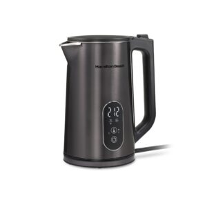 hamilton beach digital temperature control electric tea kettle, hot water boiler & heater 1.7l, 5 preset modes + keep warm, fast boil 1500 watts, bpa free, double wall construction, black (40851)