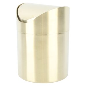 JTLB Compact Desktop Trash Can, 304 Stainless Steel, Fingerprint Proof, Space Saving Mini Countertop Wastebasket for Office, Gold Colored