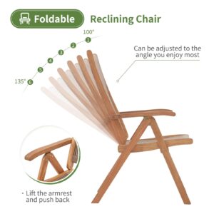 OC Orange-Casual Folding Patio Dining Chair Set of 2, Outdoor Acacia Wooden Rope Reclining Chair w/Armrest, FSC Certified Wood, for Porch, Backyard, Garden, Indoor, Beige