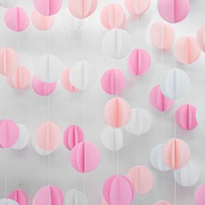 hot pink white party decorations – 4pc 3d paper garland banner streamers birthday decorations for women girl baby bridal shower decoration,engagement,bachelorette,wedding hanging decor