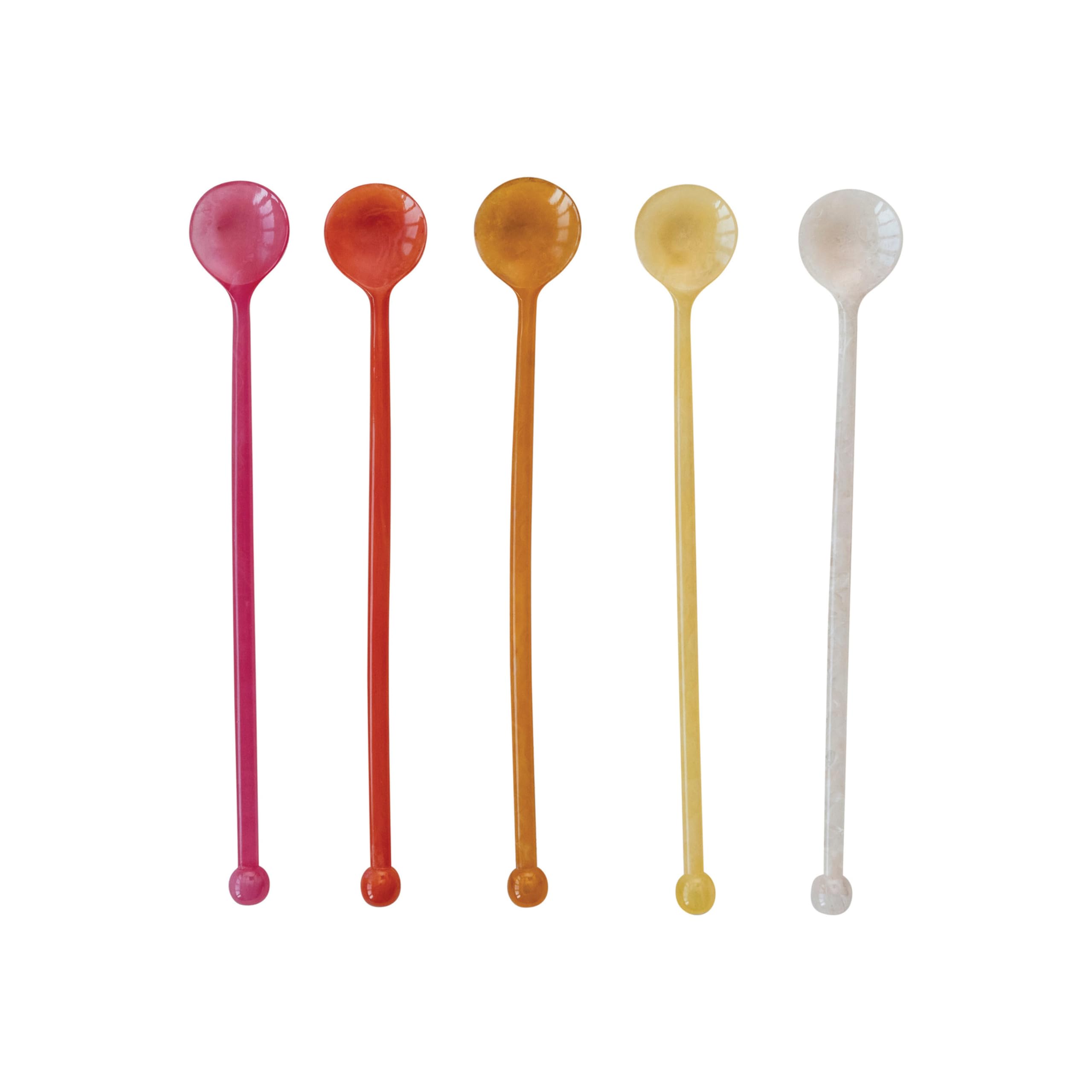 Creative Co-Op Resin Cocktail Spoon Set, Multicolor, Set of 5