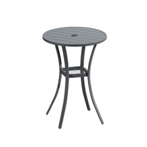 vicllax 28" round outdoor bar table, bar height outdoor table for balcony, patio round tall table with adjustable umbrella hole, grey