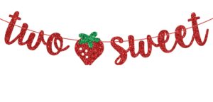 strawberry two sweet banner, baby 2nd birthday banner, strawberry themed 2nd birthday baby shower party decorations red glitter