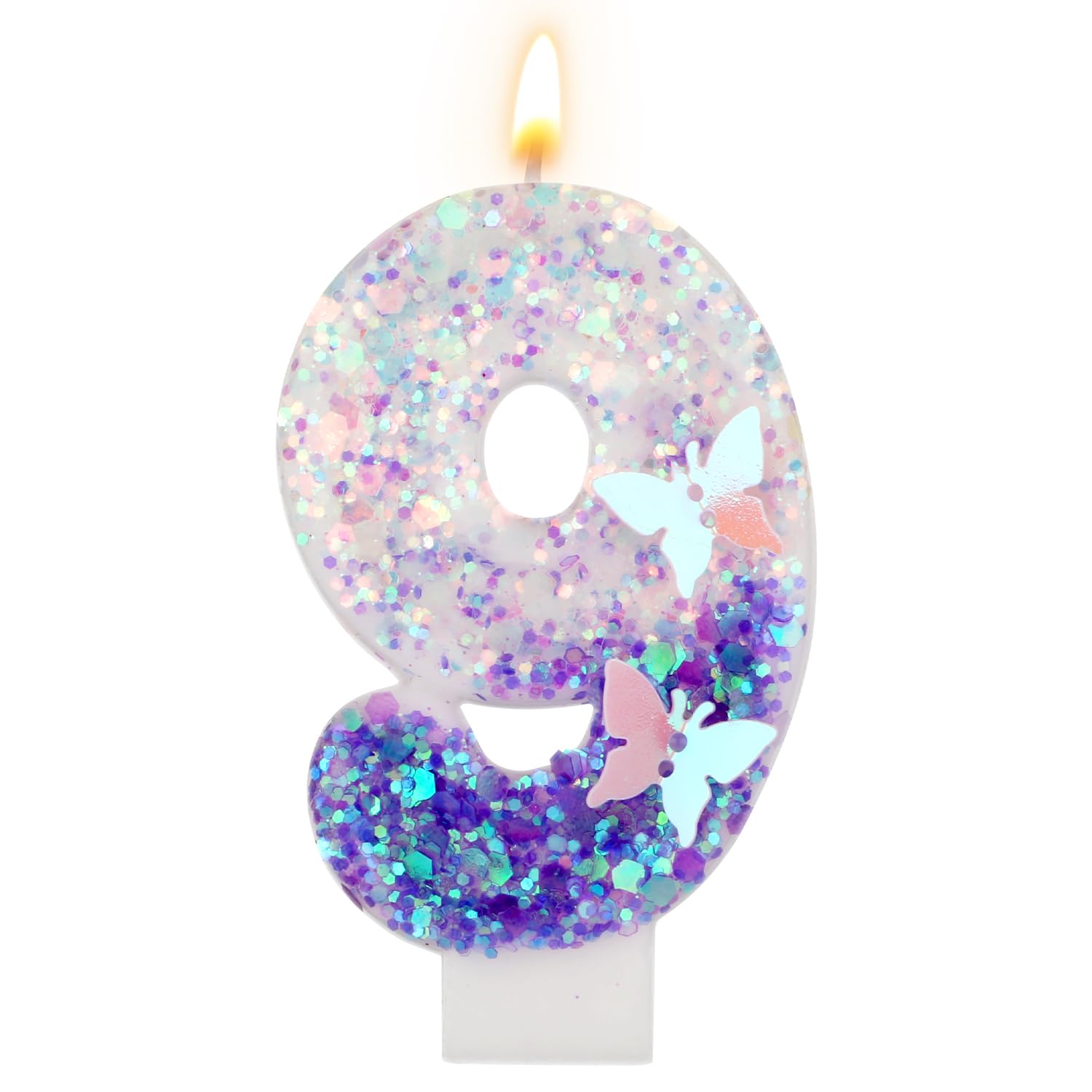 Birthday Number Candles, 2.87 Inch Purple Butterfly Candle Glitter Number Candles Purple Cake Topper Decorations Happy Birthday Cute Number Candles for Celebrations (Number 9)