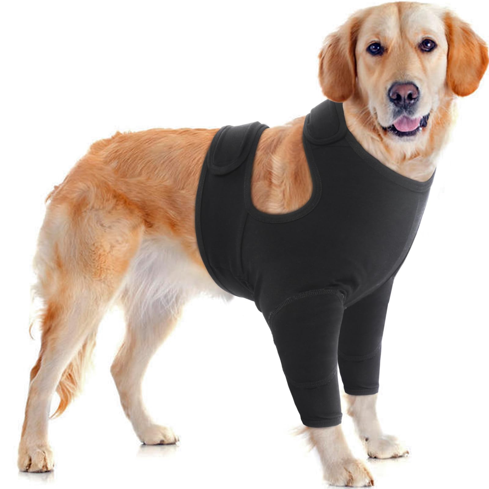 IDOMIK Dog Recovery Sleeve for Front Legs,Adjustable Dog Leg Sleeves to Stop Licking,Breathable Dog Surgery Recovery Suit Front Leg,Dog Elbow Braces Protector Dog Cone Collar Alternatives,Black,XL