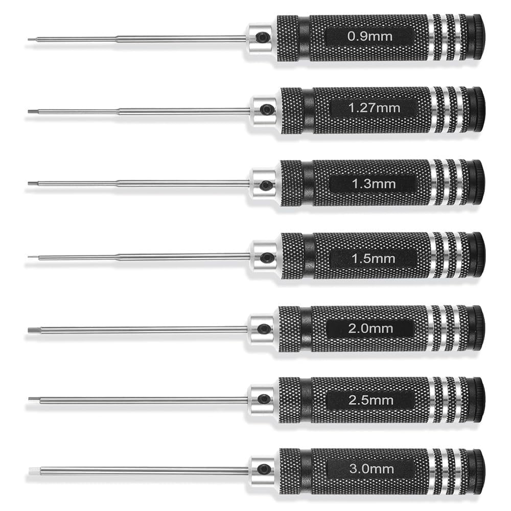 7PCS RC Tool Kit RC Traxxas Tool Kit Rc Car Tool Kit Hex Driver Set Key Driver Repair Tools for Rc Car Helicopter Hex Allen Screwdriver Kit 0.9mm 1.27mm 1.3mm 1.5mm 2.0mm 2.5mm 3.0mm