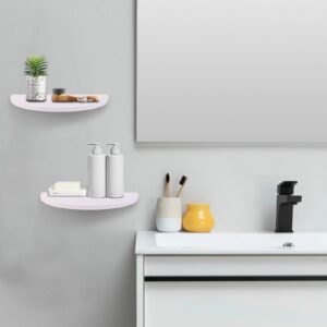 ZELURA Small Floating Plant Shelves Set of 2 - Rustic Wood Half Circle Shelves for Bedroom Living Room Bathroom Kitchen Office (White)