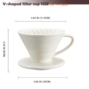 dolljojo Pour Over Coffee Dripper-V60/V02, Ceramic Coffee Dripper Pour Over Cone Coffee Maker Size 02,Portable Coffee Maker For 1-4 Cups,For Home, Cafe, Restaurants (Cream White)