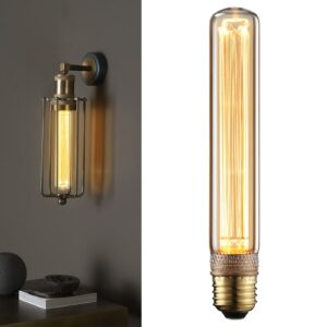 torchstar led tubular decorative light bulb 2.3w, t10 edison light bulbs, e26 base, dimmable virtual filament vintage edison bulb, beautiful tube decor bulb, amber glass, 2000k soft warm, ul listed