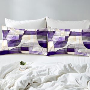 Feelyou Geometric Abstract Bedding Set Queen Size Kids Purple Marble Pattern Comforter Cover Set for Boys Girls Teens Rectangle Square Duvet Cover Modern Art Bedspread Cover Room Decor Quilt Cover