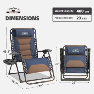 Tisetrail Zero Gravity Chair Oversized Recliner Padded Reclining Patio Chairs Folding XL Anti Gravity Lounge Chair with Adjustable Pillow and Cup Holder for Outdoor Camping Patio Lawn