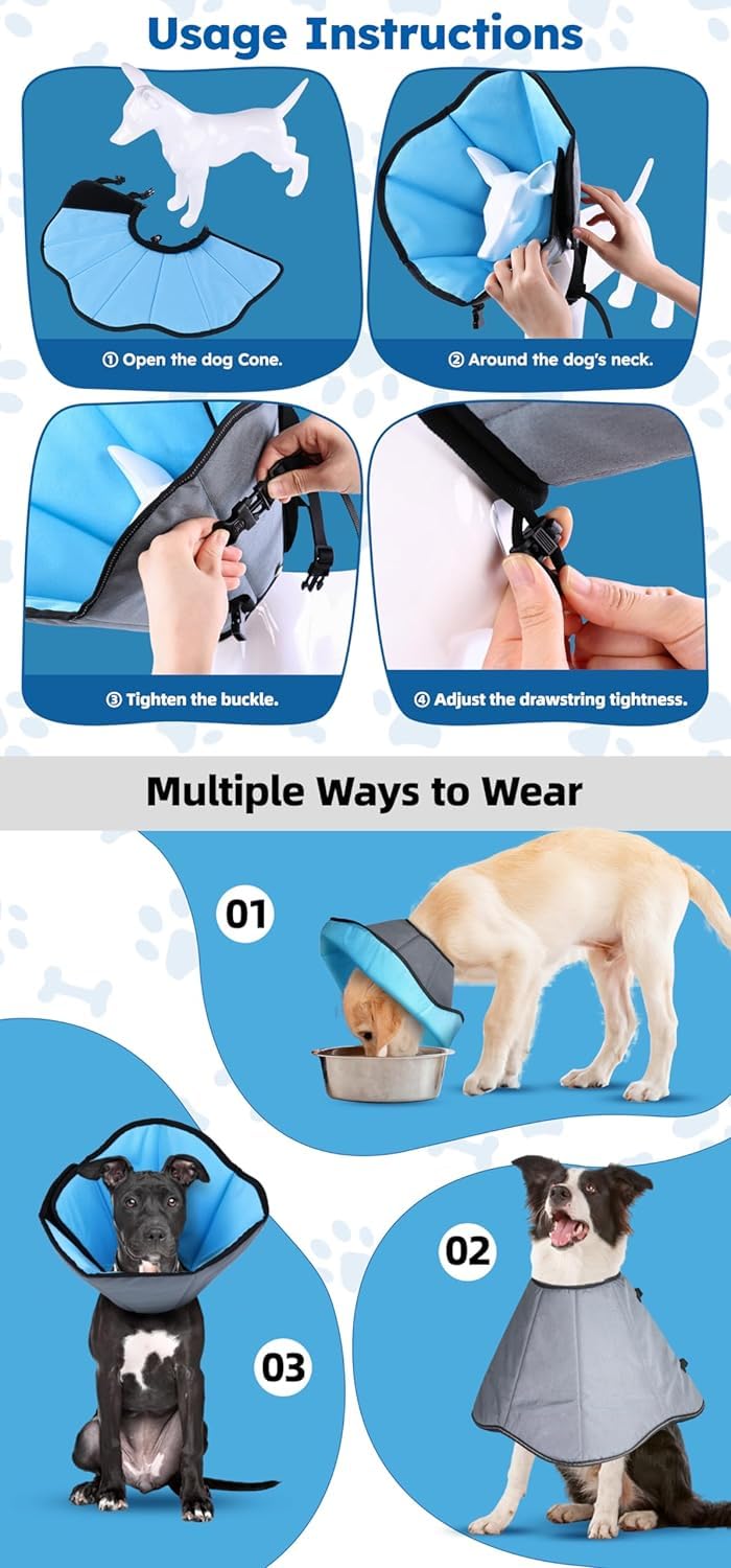 ipetstation Dog Cone Collar for Dogs After Surgery Extra Long, Adjustable Comfy Dog Elizabethan Pet Collar Cone for Large Dogs Anti-Lick Protective Wound (L (Neck Girth: 12.6-17.3in))