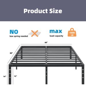 Allouncer Queen Bed Frame, Heavy Duty Bed Frame Queen Size, Metal Platform Bed Frame Queen Size with Under Frame Storage Space, No Box Spring Needed, Noise Free, Quick & Easy to Assembly