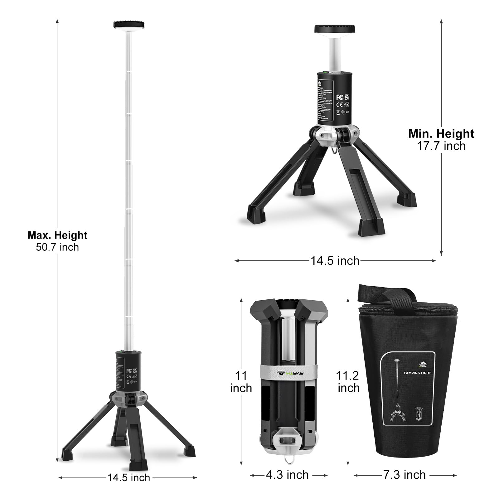 MTRVR Portable Rechargeable Telescopic Camping Lantern, 20000mAh Power Bank, 3-Level Brightness & Last 21 HRS, Outdoor Camp Tent Light for Emergency Supplies, Battery Powered Lamp of Typc-C Charging