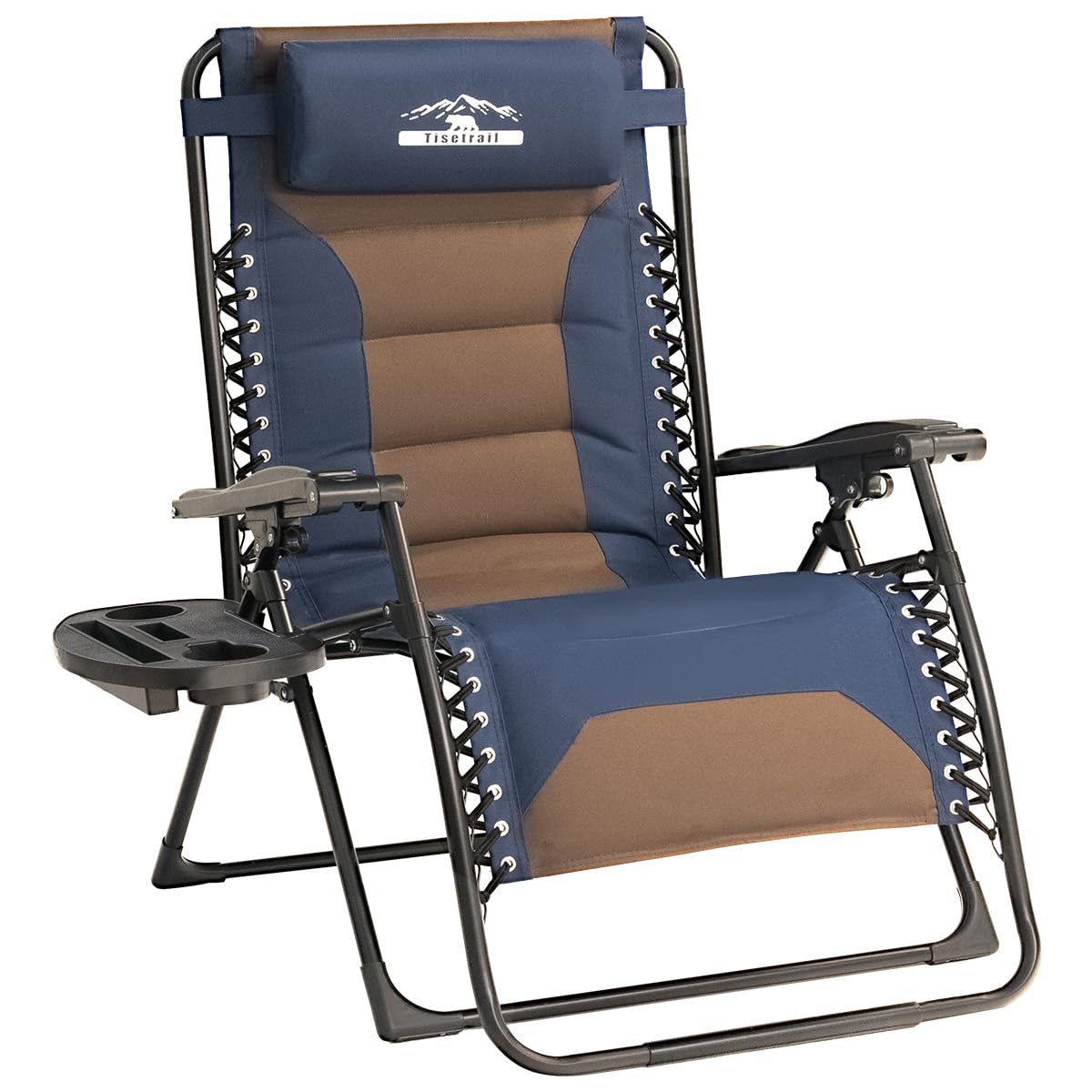 Tisetrail Zero Gravity Chair Oversized Recliner Padded Reclining Patio Chairs Folding XL Anti Gravity Lounge Chair with Adjustable Pillow and Cup Holder for Outdoor Camping Patio Lawn