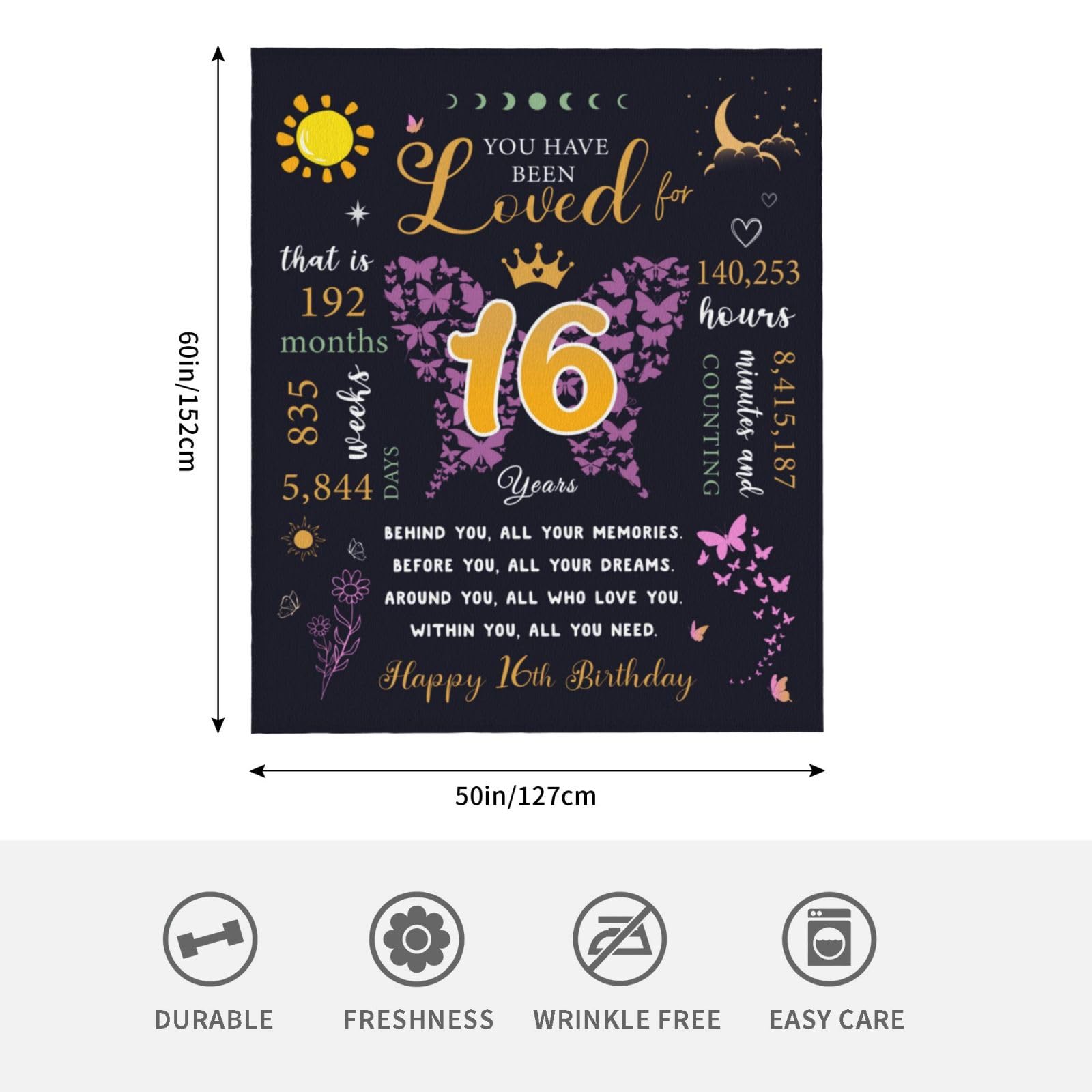 Sweet 16 Gifts for Girls, 16th Birthday Gifts for Girls, Gifts for 16 Year Old Girl, Sweet Sixteen Gifts for Girls，16 Year Old Girl Birthday Gift Ideas, Sweet 16 Birthday Decorations Blanket 60"X50"