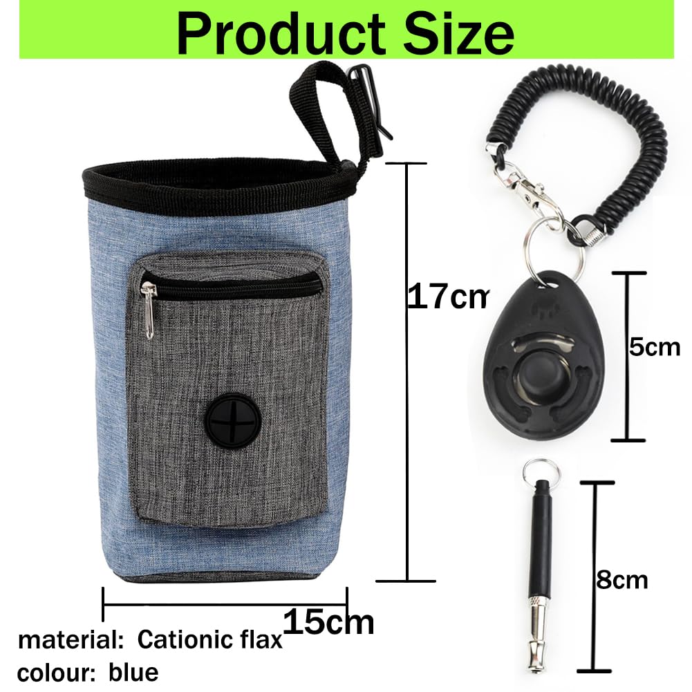 Eikovia Dog Treat Pouch Training Kit Include Pet Training Clicker and Whistle Dog Training Clicker Treat Pouch Dog Whistle for Dog Training & Behavior aids Hands-Free Snack