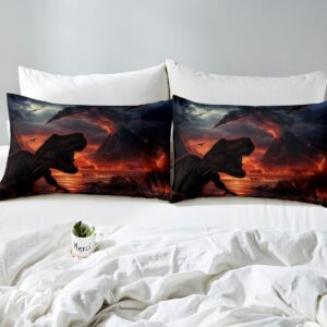 Erosebridal Dinosaor Duvet Cover 3D Realistic Dinosaur Pattern Twin Bedding Set for Boys Teens Kids Tropical Wildlife Comforter Cover Volcano Eruption Bedspread Cover 2Pcs