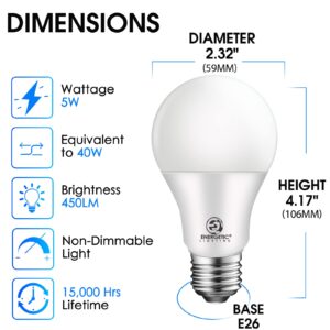 E ENERGETIC LIGHTING 40W Equivalent, A19 LED Light Bulb, 5000K Daylight, E26 Standard Base, Non-Dimmable, 5W 450lm, UL Listed, 8 Packs