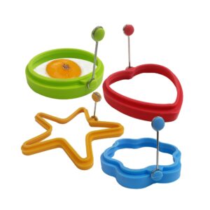 silicone egg rings set - nonstick ring pops and pancake moulds for perfect egg frying, pancakes, omelettes, sandwiches, and more - round, heart, flower, and star shapes for creative breakfasts