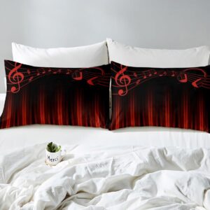 Feelyou Abstract Ombre Bedding Set Full Size Kids Red and Black Musical Comforter Cover Set for Boys Girls Teens Music Geometric Duvet Cover Striped Bedspread Cover Room Decor Quilt Cover