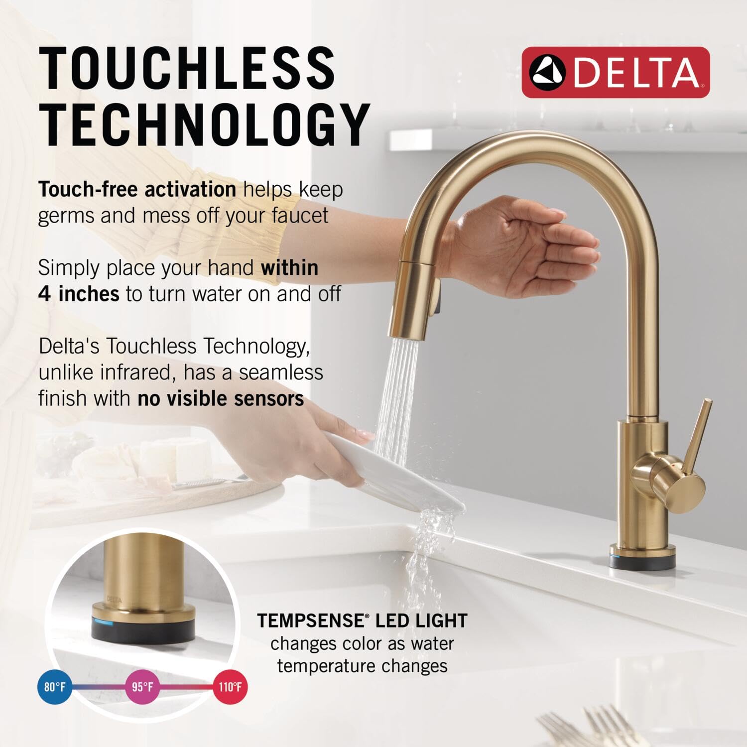 Delta Faucet Trinsic Touch Kitchen Faucet with Touchless Technology, Kitchen Faucet with Pull Down Sprayer, Gold Kitchen Sink Faucet, Touchless Kitchen Faucet, Champagne Bronze 9159TL-CZ-DST