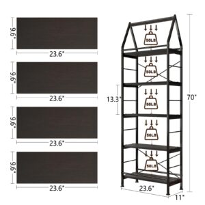 PROXRACER 5-Tier Bookshelf, 24 Inch Tall Standing Bookcase, Modern Display Shelf Unit Storage Organizer Rack for Study Room Home Office,Black