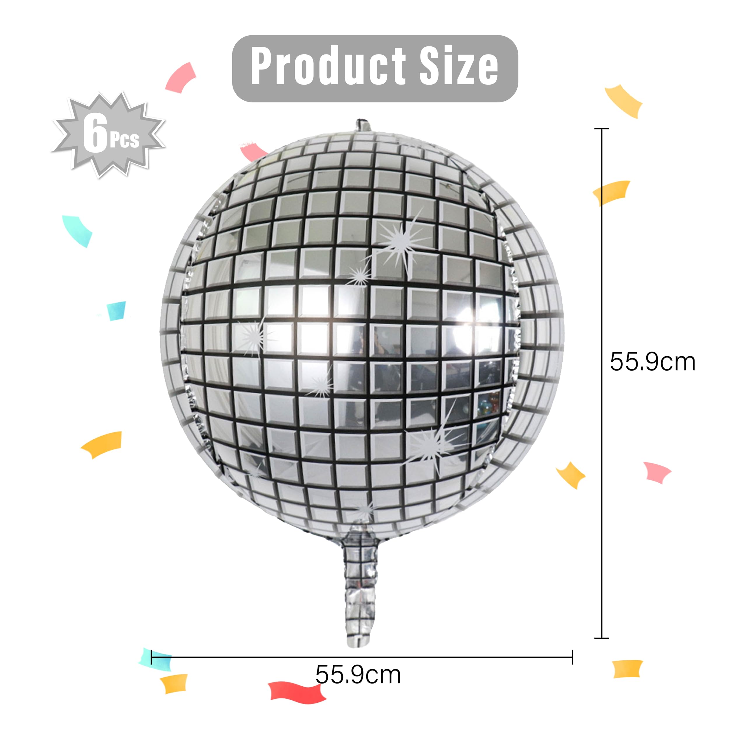 laackys disco balloon, 6-pack 22 inch silver disco ball balloon decorations, 4D disco ball balloons for disco party decorations, 90s party decorations disco balls dancing queen party decorations